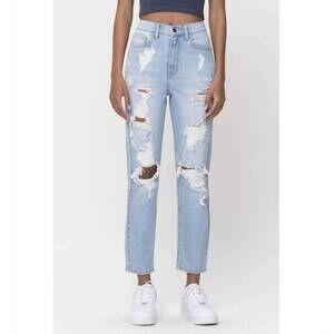 NEW CELLO high rise distressed mom jeans in light denim